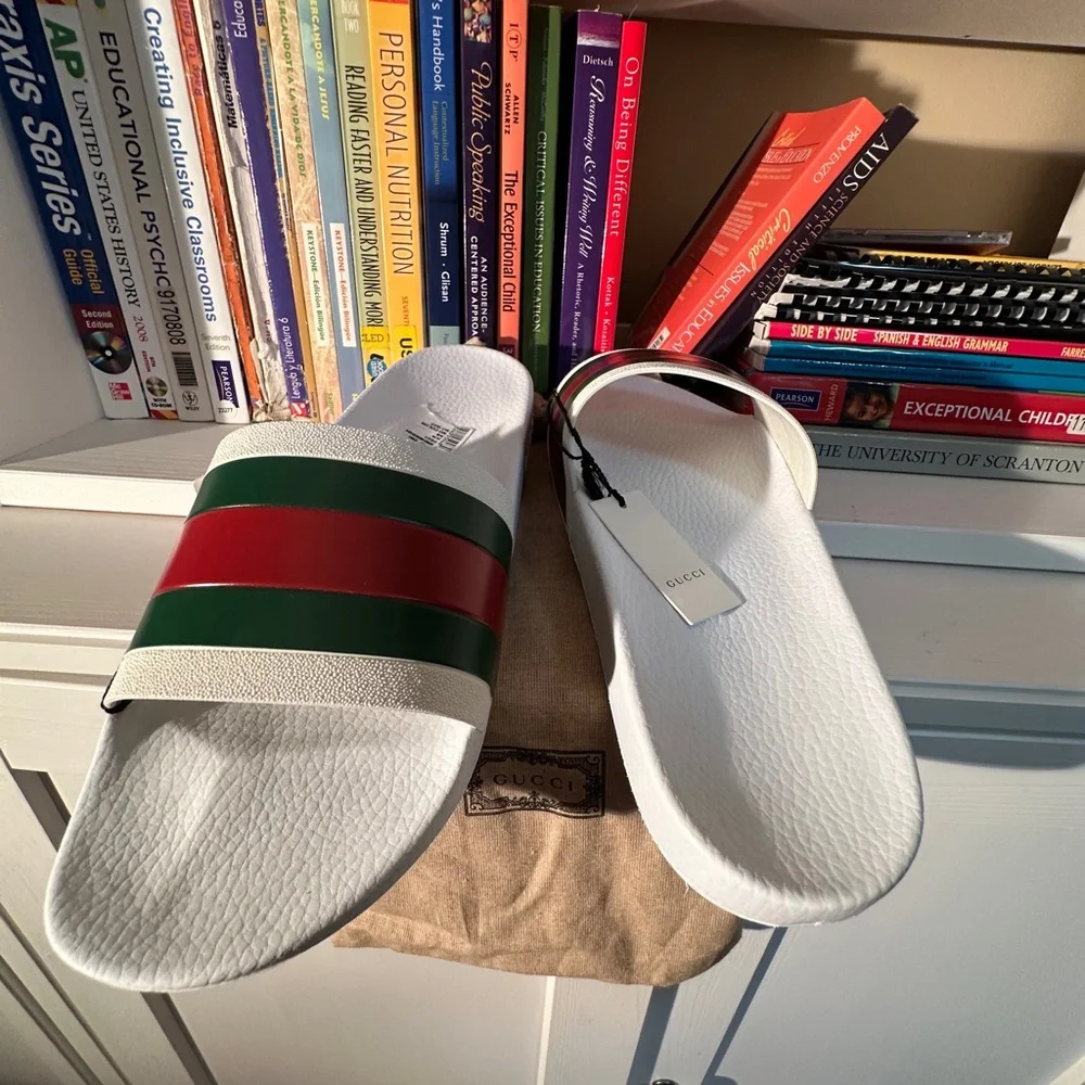 Gucci White Rubber Slide Soles with Embossed Logo
